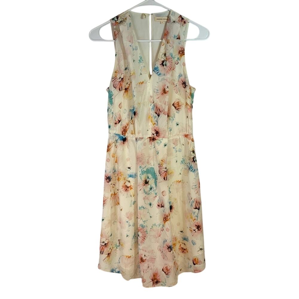 Rebecca Taylor Silk Cream Floral Sleeveless Cutout Dress Size 2 O0298